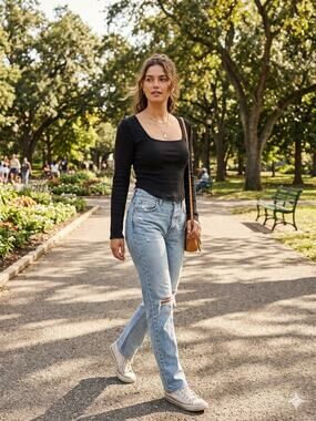 We The Free Black Ribbed Square Neck Long Sleeve Knit Top XL EUC